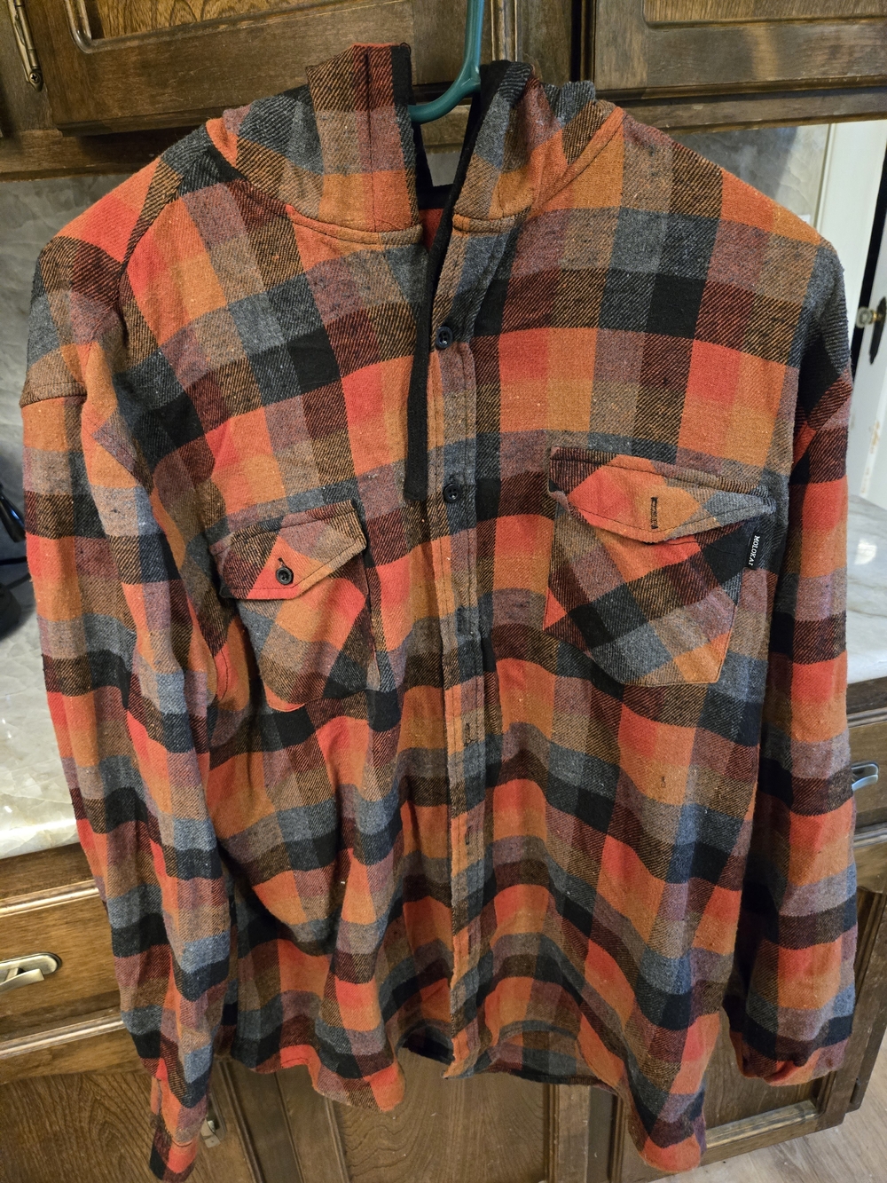 Men's Molokai Surf Co. Plaid Hooded Shirt Jacket - Orange & Black
